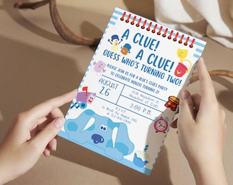 Blues Clues Inspired Birthday Invitation, Boy Birthday, Birthday Invitation, Guess Who's Turning Two, Downloadable Editable Printable