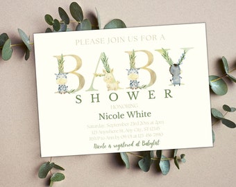 Editable Farm Baby Shower Invitation. Farm Animal Baby Shower Invite. Barn Animals Baby Shower Invite