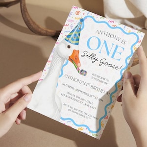 One Silly Goose Birthday Invitation Template | Editable Boy 1st Birthday Blue Printable Invite | Goose First Birthday, Silly Goose Birthday