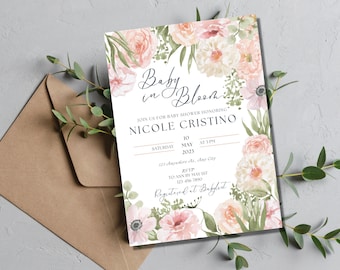 Editable Baby in Bloom Baby Shower Invitation, Girl Baby Shower Invite, Pink Baby Shower Invitation, Pink Florals Shower Invite, Pink Blush