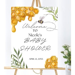 Editable Honey Bee Baby Shower Welcome Sign. Bee Baby Shower Entrance Party Sign. Baby Shower Sign.