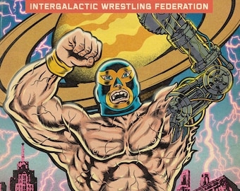 Póster de portada de IWF n.° 1: lucha libre cyborg, cómic de ciencia ficción mutante futurista, 11 x 17 y 22 x 34