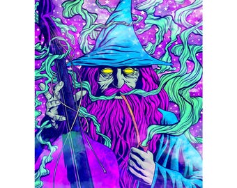 Lámina de mago psicodélico: bajo, póster de fantasía