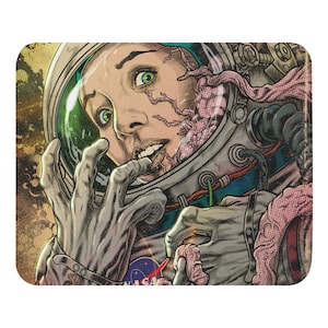 Cosmic Encounter Astronaut Alien Mouse Pad, High Quality Desktop Art SciFi Science Fiction Gaming Pad for Computers