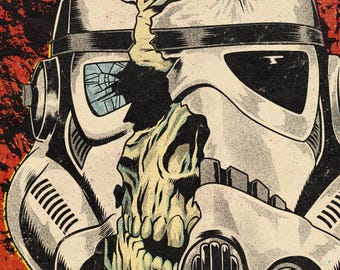 Impresión artística de casco de soldado de asalto agrietado – Arte oscuro de fans de Star Wars
