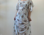 Vintage 70s Prairie Dress Baby Blue Split Sleeve Angel Sleeve