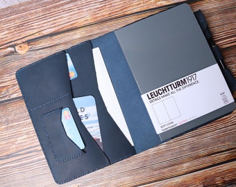 Composition B5 Portfolio notebook Case Distressed Leather Blue Pen slot Cover Leuchtturm1917 MASTER CLASSIC SLIM A4 Custom Initials 13DYBLE