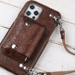 Funda para Galaxy S25 Edge S25+/S25 Ultra/S23 FE/S23+/S23 Ultra/S22+/S21 FE, funda con correa para el hombro, funda de piel repujada, color marrón.