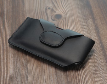 Horizontal Leather iPhone 16e 15 Pro Max 15 Plus 14Pro Max Phone Holster with Belt Clip 13 12 11 Pro Max Phone Belt Holder Black 13CKIF01