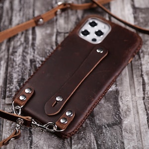 Crossbody strap Leather Case Samsung Galaxy S25 Edge S25+ S24 Ultra S23 S24 FE S21 Personalize Slim Case Minimalist Full Grain Leather Brown
