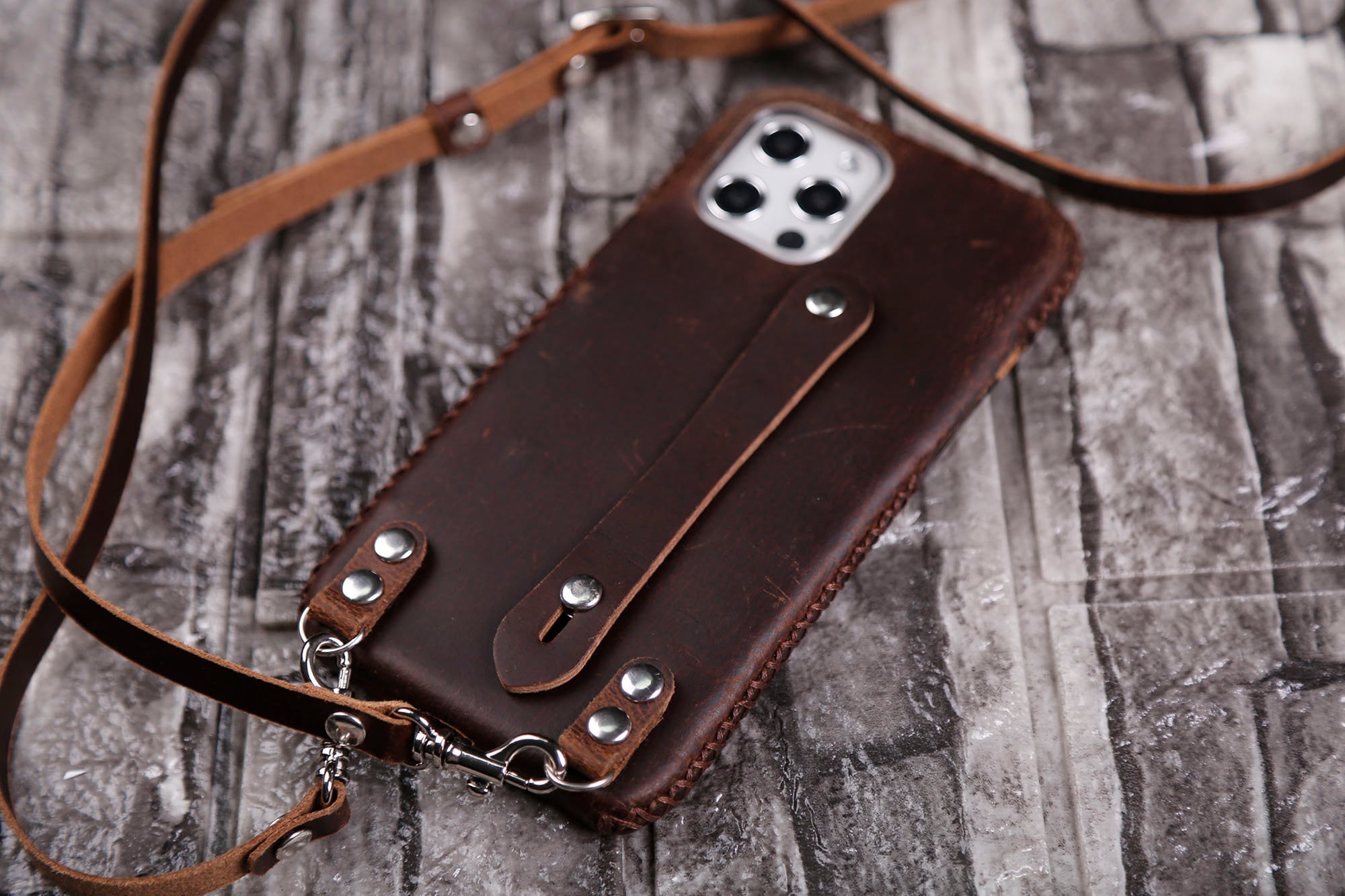 Crossbody strap Leather Case Samsung Galaxy S25 Edge S25+ S24 Ultra S23 S24 FE S21 Personalize Slim Case Minimalist Full Grain Leather Brown
