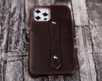 Leather Case iPhone 15 Pro Max 15 Plus 14 Plus/14 Pro Max 13 / 13 Pro Max / 12 mini/11/ 12 Pro max Personalize Case Full Grain Leather Brown