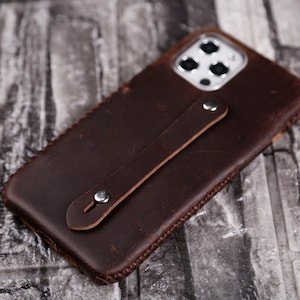 Funda de piel para iPhone 16e 16 16 Pro Max 16 Pro 16 Plus 15 Pro Max/15 Plus/14 Pro Max Personalizar Funda fina Minimalista Piel de grano completo Marrón
