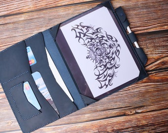 Kindle Scribe (2024) Folio Organizer Kindle Scribe 2022 Case Distressed Leather Blue Pen slot Cover Kindle Scribe Custom Initials 13DCGKS