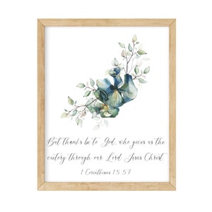 1 Corinthians 15:57 &quot;But thanks be to God, who gives us the victory through our Lord Jesus Christ&quot; Bible verse, Wall art, Home decor, Gift