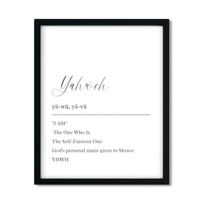 Yahweh definition print, Christian printable, &quot;I Am&quot;, The Self-Existent One,  Names of God, YHWH, God&#39;s name printable, Christian home decor