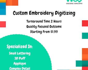 Custom Embroidery Digitizing Service, Logo, Patches