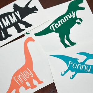 Personalized Dinosaur Name Vinyl Decal | Choose Your Shape, Size, & Color | Laptop Sticker | Car Decal | Water Bottle Decal