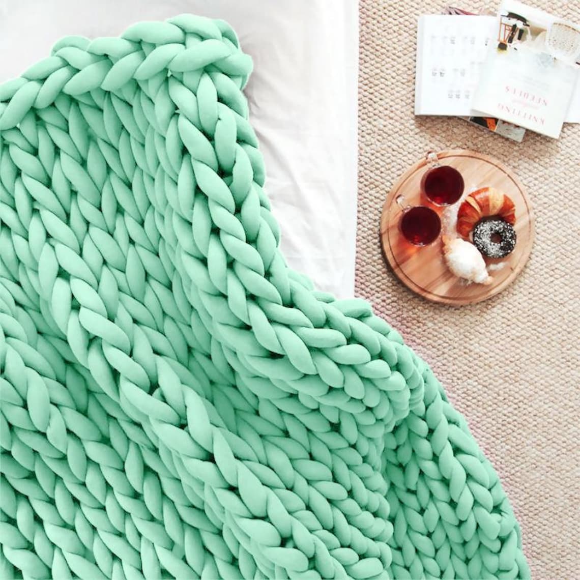 Hand Knitted Chunky Filled Tube Braid Weighted Blanket Throw Etsy