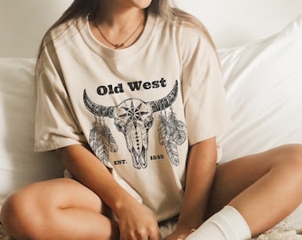Koskalle Old West Oversized T-shirt Westernskjorta Dam Country Girl-skjorta Cowgirl Outfit Southwest-skjorta Longhorn-skjorta Western Graphic T-shirt