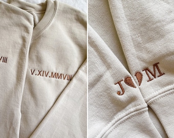 Custom Sweatshirt Embroidered Sweatshirt Roman Numeral Sweatshirt Monogram Sweatshirt Bride Sweatshirt Couple Hoodies Wife Bridesmaid Gifts