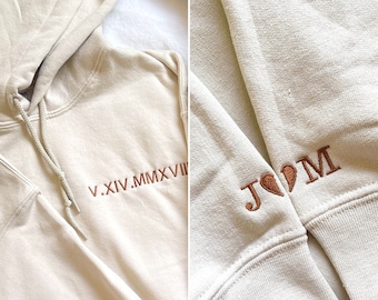 Couple Hoodies Custom Embroidered Hoodie Roman Numeral Sweatshirt Monogram Sweatshirt Bride Sweatshirt Couple Hoodies Wife Bridesmaid Gifts