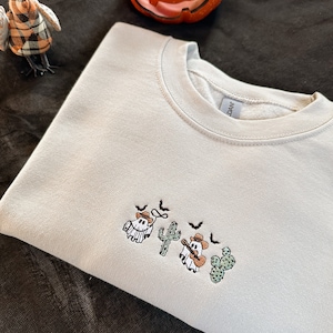 Subtle Halloween Embroidered Crewneck Halloween Sweatshirt Ghost Cactus Sweatshirt Embroidered Sweater Halloween Embroidered Sweatshirt Embr