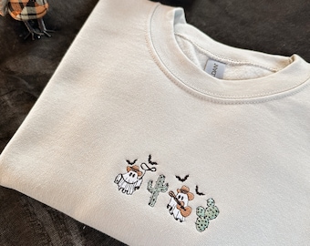 Subtle Halloween Embroidered Crewneck Halloween Sweatshirt Ghost Cactus Sweatshirt Embroidered Sweater Halloween Embroidered Sweatshirt Embr