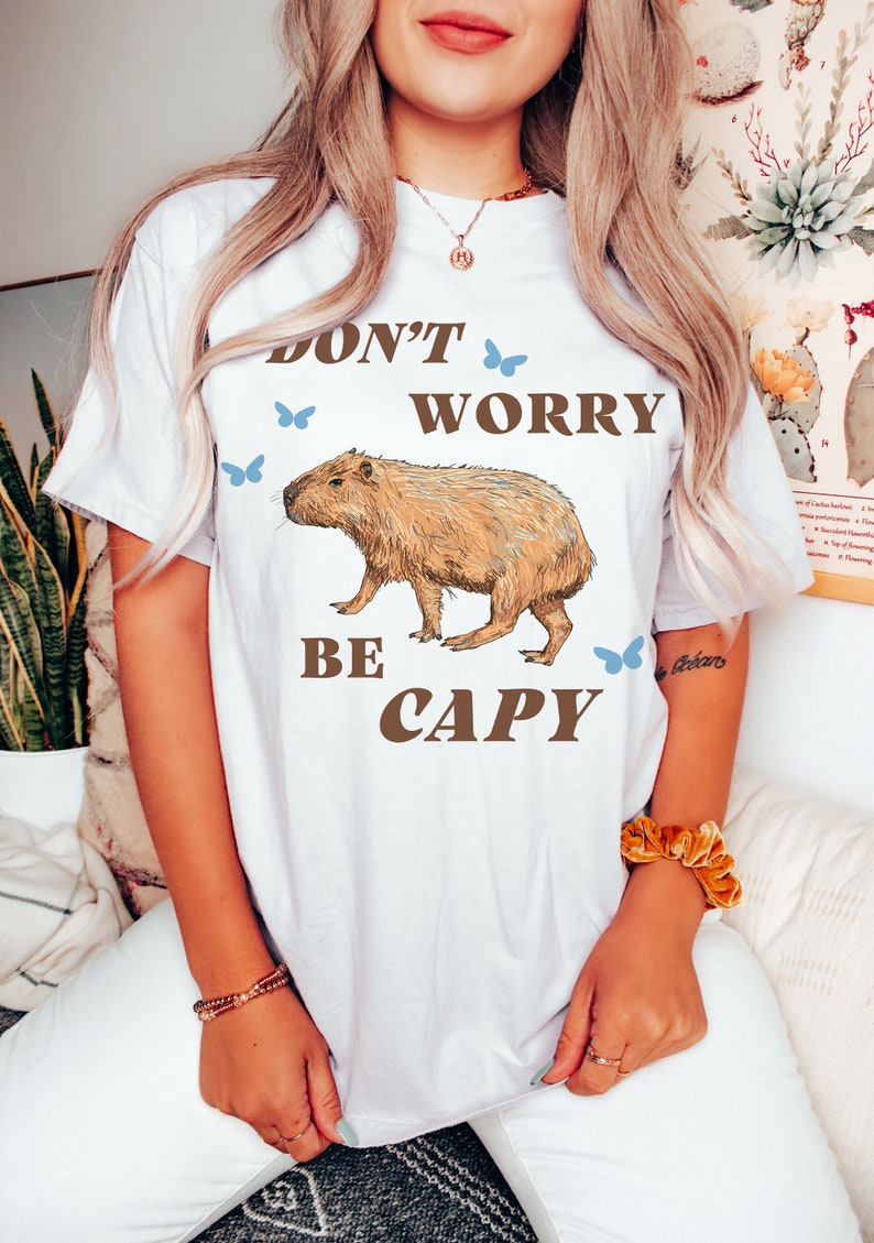 Don't Worry Be Capy Capybara Shirt Capybara Geschenk Cottage Core Shirt Cottagecore Shirt Meistverkaufte Shirts Ästhetische Kleidung Granola Girl Bild 2