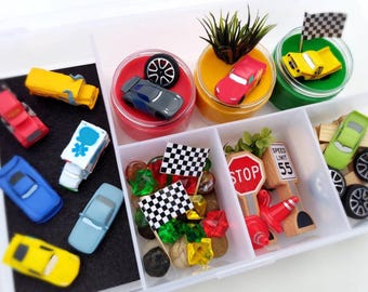 Race Car Sensory Kit, Race Car Playdough Kit, Car Sensory Bin for Kids, Toddler Activity, Race Car Birthday Gift, Preschool Activity