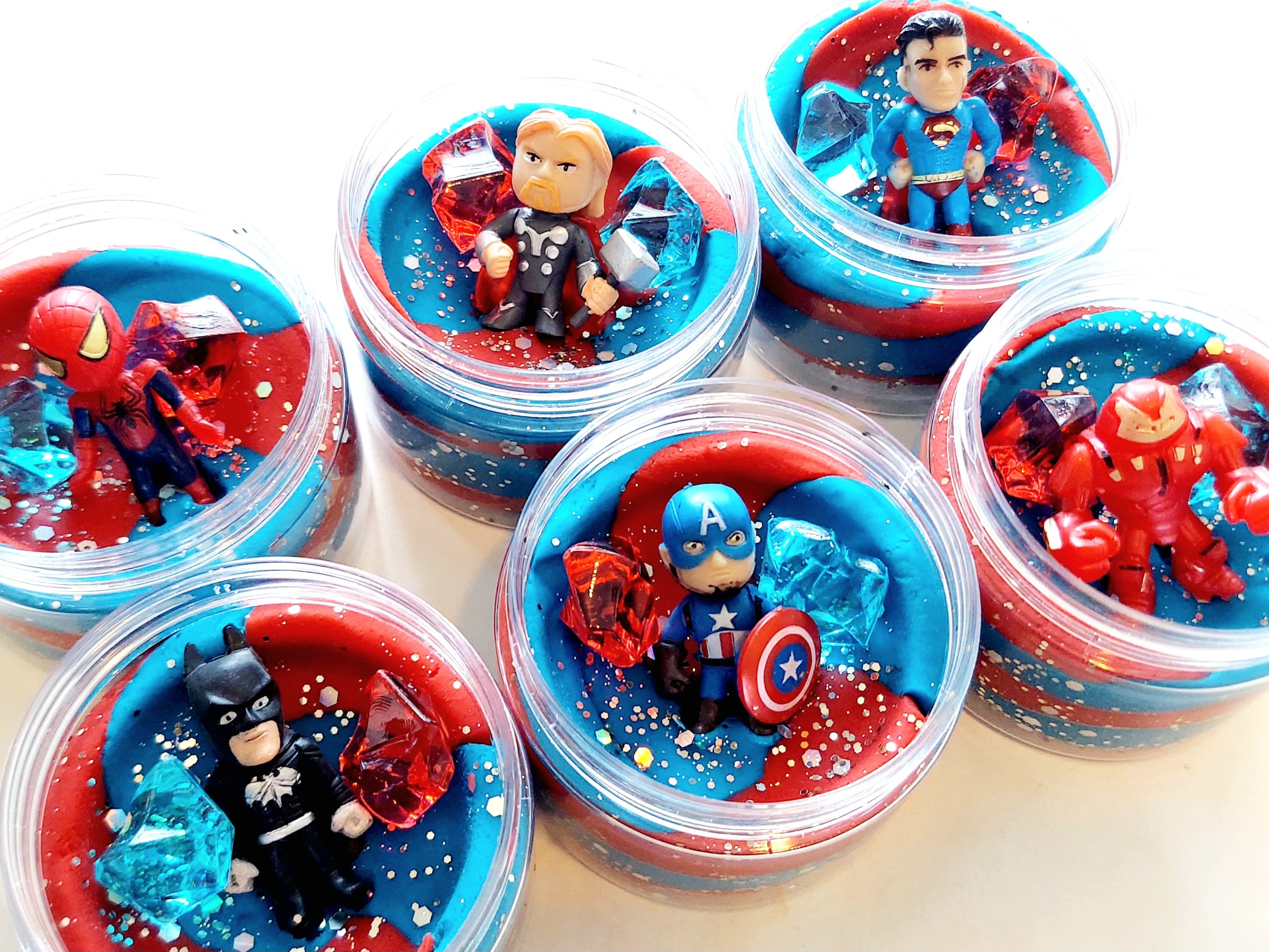 Superhero Play Dough Jar Avengers Party Favors Sensory Kit Etsy