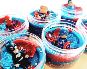 Superhero Party Favors, Superhero Playdough Jars, Sensory Playdough for Kids, Birthday Goodie Bag Filler