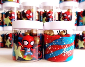 Superhero Playdough Jars, Spider Theme Party Favors, Sensory Playdough for Kids, Birthday Party Favors