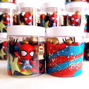 Spiderman Play Dough Jar, Spiderman Party Favors, Playdough Jars, Sensory Kit, Sensory Kit Party Favor, Play Dough Kit, Spiderman Birthday