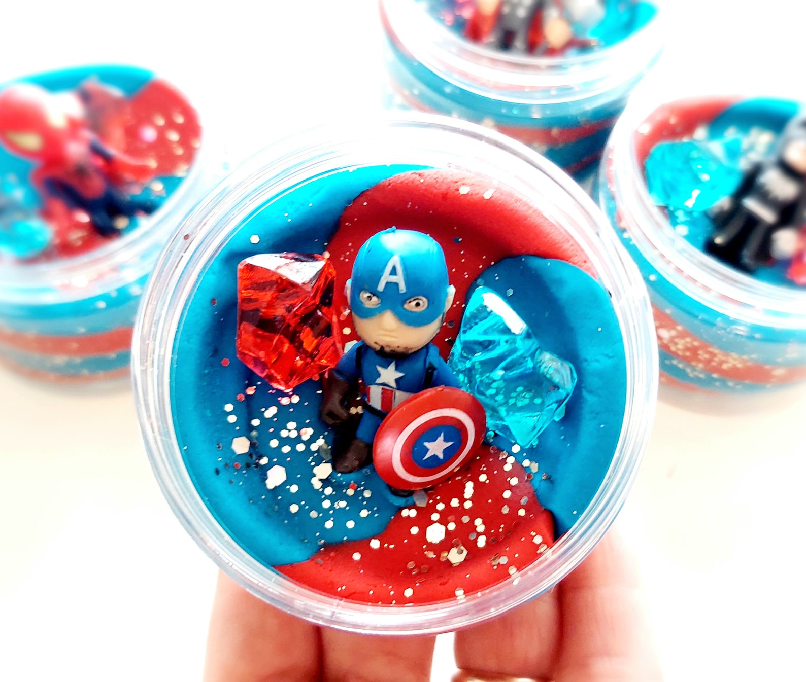 Superhero Play Dough Jar Avengers Party Favors Sensory Kit Etsy