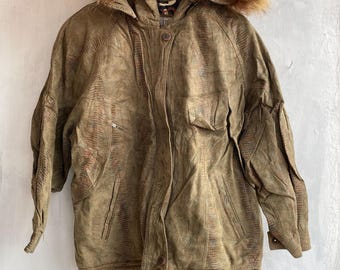 vintage harajuku moeder tokyo japan leer y2k slangenleer bont capuchon jas