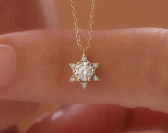 14Kゴールドスターペンダントネックレス（天然ダイヤモンド付き 