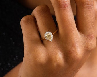 Yellow Diamond Ring, Diamond Ring, Diamond Cluster, Pear Cut Diamond, Natural Diamonds, Yellow Diamond Engagement Ring, Engagement Ring