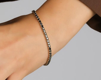 Black Diamond Tennis Bracelet, Diamond Tennis Bracelet, Diamond Stacking Bracelet, Natural Black Diamond, Solid Gold Tennis Bracelet