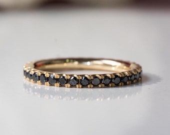14k Gold Black Diamond Eternity Wedding Band