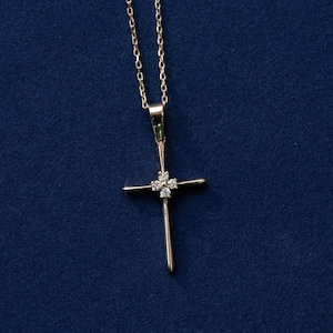 Diamond Cross Necklace, Thin Cross Pendant, Natural Diamond, Solid 14k Gold, Cross Necklace, Small Cross Pendant
