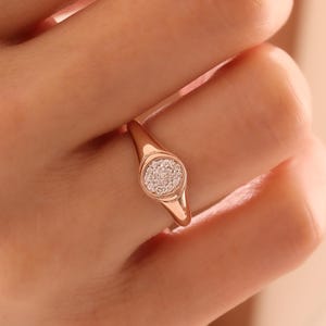 Diamond Signet Ring Solid 14k Gold with Natural Diamond, Elegant Gift Jewelry