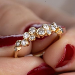 Diamond Cluster Ring, Diamond Ring, Diamond Wedding Band, Natural Diamond, Solid Gold 14k