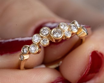 14k Solid Gold Diamond Cluster Ring: Natural Diamond Wedding Band