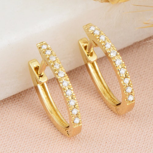 Diamond Huggies, Huggie Hoops Earrings, Diamond Earrings, Micro Pave, 14kt Solid Gold, Gift For Her, Christmas Gift
