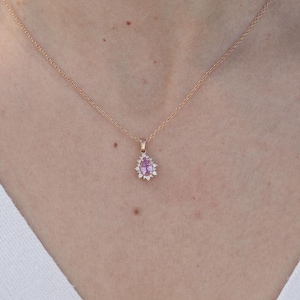Pink Sapphire Necklace, Sapphire And Necklace, Pink Sapphire Pendant Natural Sapphire, Natural Diamond, 14k Solid Gold