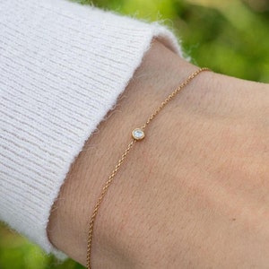 Dainty Diamond Bracelet, Minimal Diamond Bracelet, Diamond Stacking Bracelet, Natural Diamond, Solid 14k Gold