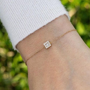 Dainty Diamond Bracelet, Minimal Diamond Bracelet, Diamond Stacking Bracelet, Natural Diamond, Solid 14k Gold