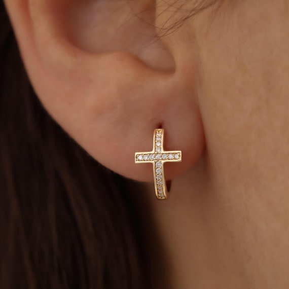 Diamond Huggies, Cross Huggies, Daily Earrings, Cross Earrings