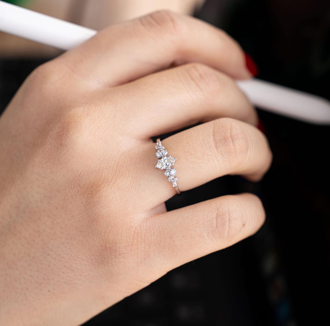 Marquise Diamond Engagement Ring: 14K Solid Gold Dainty Ring - Etsy